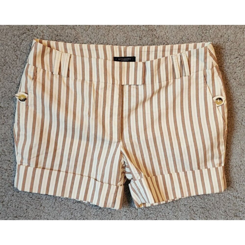 Vintage Burberry London Women's Shorts Striped 100% Cotton Made in France Size 6